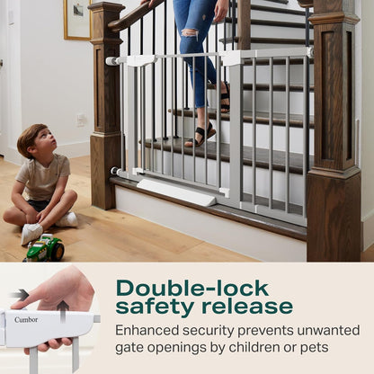 Cumbor 29.7-46" Baby Gate for Stairs, Gifts for Mom-Auto Close Dog Gate for The House, Easy Install Pressure Mounted Pet Gates for Doorways, Easy Walk Thru Wide Safety Gate for Dog, Gray