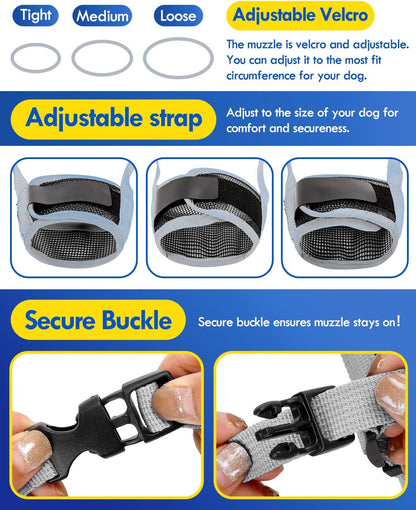 Dog Muzzle, Soft Air Mesh Muzzle for Small Medium Large Dogs Anti Biting Barking Chewing, Breathable Drinkable Adjustable Loop Pets Muzzle for German Shepherd Husky Labrador Retriever (Grey,M)