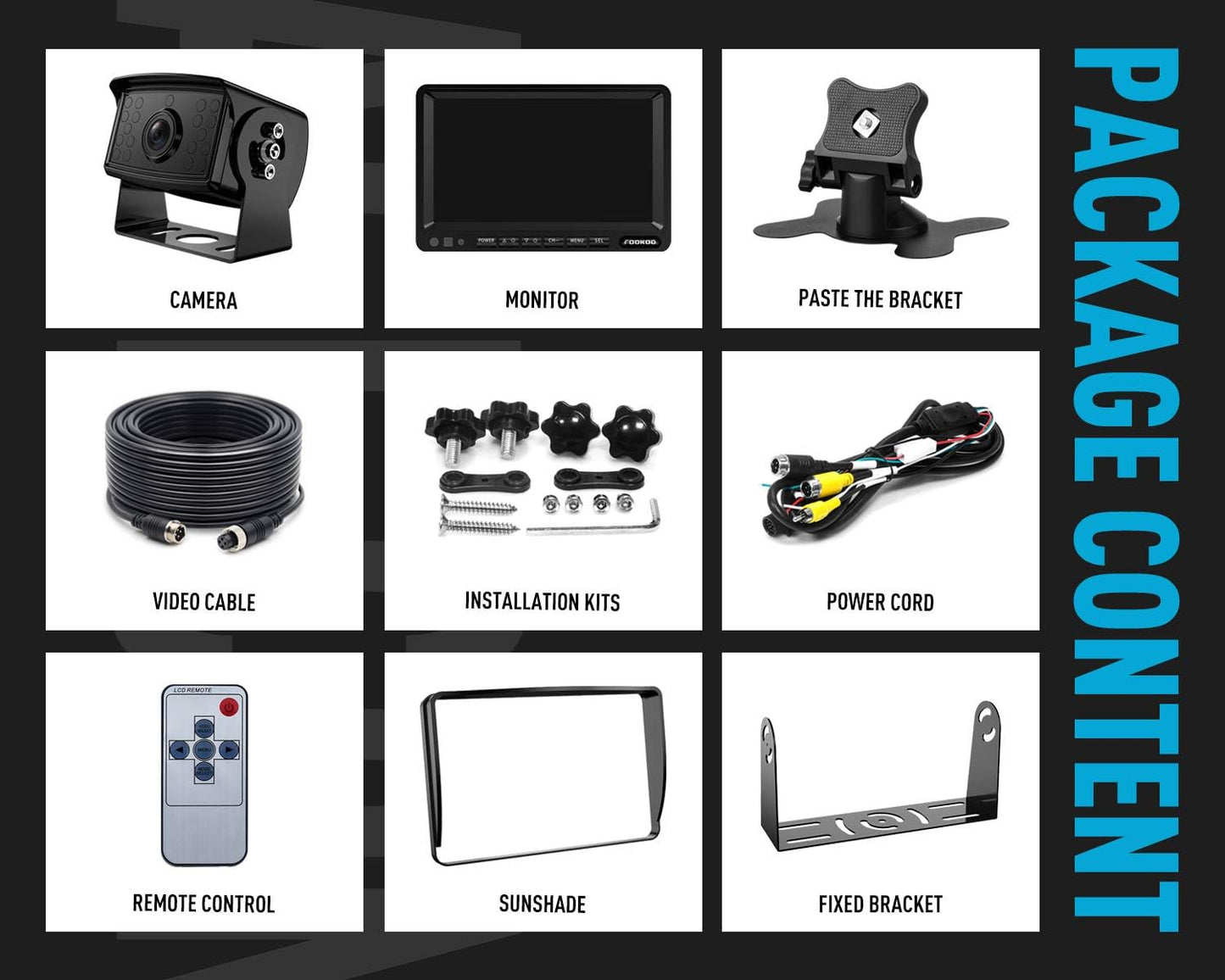 FOOKOO ??HD Backup Camera System Kit,7" 1080P Reversing Monitor+IP69 Waterproof Rear View Camera,Sharp CCD Chip, 100% Not Wash Up,Truck/Semi-Trailer/Box Truck/RV (FHD1-Wired)