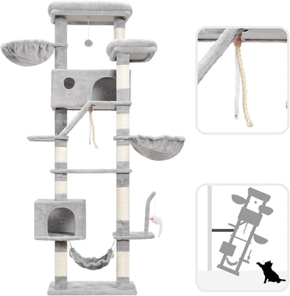 Cat Tree for Large Cats, 78.7"(200cm) Tall Cat Tower for Indoor Cats Multiple Cats with Large Top Perch, Cat Condo, Cat Hammcok, Cat Scratching Post, Light Gray GCT031W