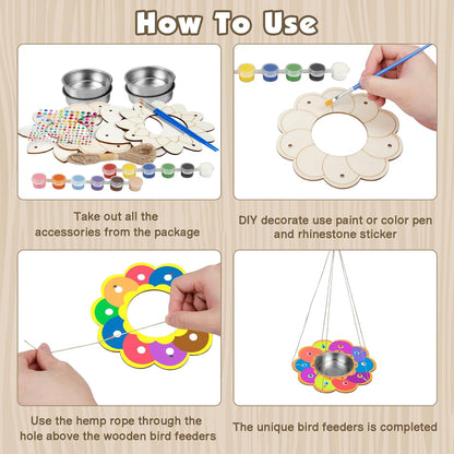 Fennoral 4 Pack Bird Feeder Kits for Kids Make Your Own Bird Feeders Wooden Art and Craft for Girls Boys Ornaments DIY to Paint Bird Feeders Craft for Spring Garden Outdoor Summer Activities Project