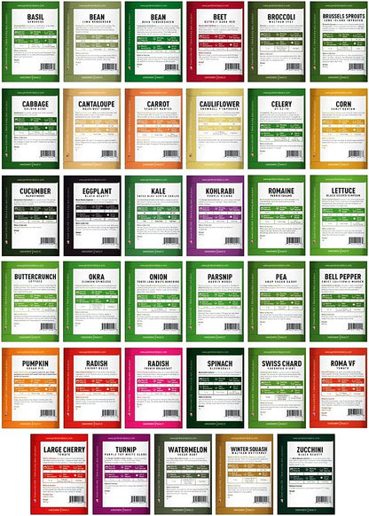 Gardeners Basics Survival Vegetable Seeds Garden Kit Over 16,000 Seeds Non-GMO and Heirloom, Great for Emergency Bugout Survival Gear 35 Varieties Seeds for Planting Vegetables 35 Free Plant Markers