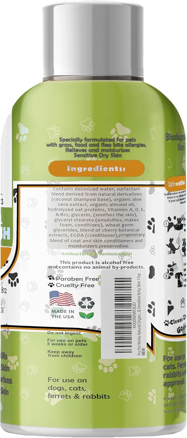 Oatmeal Dog Shampoo & Conditioner 17oz [USA] 5 in 1 Plant-Based Organic Sulfate-Free Soap-Free-Tearless Moisturizer for Dandruff Allergies & Itchy Dry Sensitive Skin-Puppy Grooming [Pro Pet Works]
