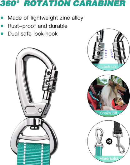 AUBELL Dog Seat Belt for Car,Updated 3-in-1 Adjustable Reflective Bungee Heavy Duty Dog Car Harness Tether with Clip Hook Latch & Buckle,Swivel Zinc Alloy Carabiner,Teal