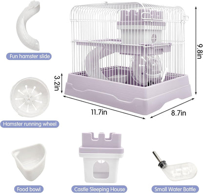 PINVNBY 2-Tier Dwarf Hamster Cage, Hamster Travel Cage Portable Mouse Cage with Running Exercise Wheels, Water Bottle and Food Dish for Hamster Mouse Rat 11.7 * 8.7 * 9.38 in (Blue)
