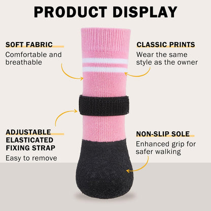 SCENEREAL Anti Slip Dog Boots & Paw Protectors for Hardwood Floor, Extended Dog Socks to Prevent Licking Paws, Waterproof Pet Snow Rain Shoe for Winter Small Puppy Senior Dogs, Pink S