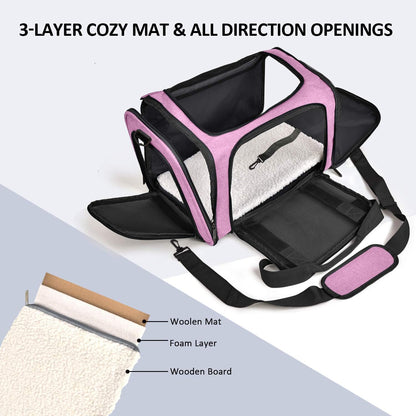 Pet Carrier for Small Medium Cats Dogs Puppies up to 15 Lbs, TSA Airline Approved, Soft Sided, Collapsible Travel - Pink
