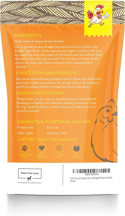 Organic Freeze Dried Dog & Cat Treats - Single Ingredient, Grain Free Food Toppers for Healthy Pets, No Fillers or Preservatives (1 Bag, Chicken)