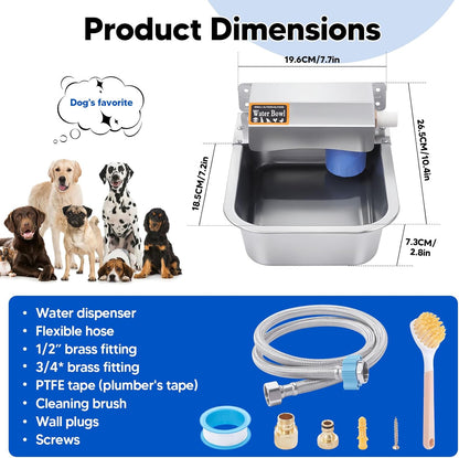 Automatic Water Dispenser for Dog, 3L Dog Water Bowl Dispenser, Stainless Steel Indoor/Outdoor Water Feeder Suitable for Dogs Livestock Chicken Horse, Easy to Clean