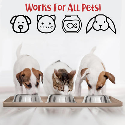DogBuddy Dog Food Mat – Waterproof Dog Bowl Mat for Food and Water, Silicone Pet Feeding Mats for Floors, Non-Slip Placemat with High Edges for Dogs Bowls, Puppy Essentials (M: 21” x 14”, Taupe)