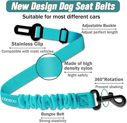 COOYOO Dog Seat Belt,Retractable Dog Car Harness Seat Belt for Car Adjustable Nylon Pet Safety Seat Belts Heavy Duty & Elastic Bungee Buffer