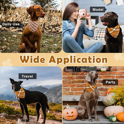 Kytely 2 Pack Fall Dog Bandanas X-Large Thanksgiving Dog Bandana Orange Plaid Pet Scarf for Boy and Girl Triangle Bibs for Large XL Dogs