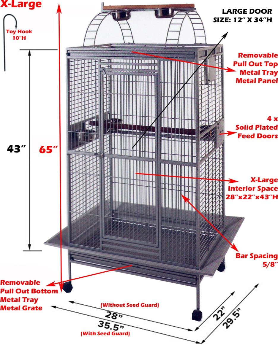 Extra Large 28" x 22" x 65"H Double Ladders Open Play Top Wrought Iron Bird Parrot Parttot Finch Macaw Cockatoo Cage, Include Seed Guard and Toy Hook