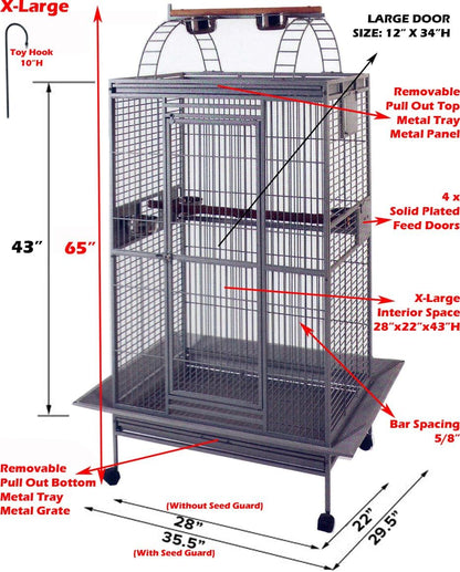 Extra Large 28" x 22" x 65"H Double Ladders Open Play Top Wrought Iron Bird Parrot Parttot Finch Macaw Cockatoo Cage, Include Seed Guard and Toy Hook