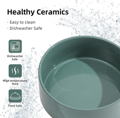 Ceramic 7.3inch Dog Bowl, Food and Water Bowl for Medium Breed Dog, Pet Feeder for Replacement (Single Bowl, Dark Green)