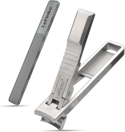 Nail Clipper for Thick Toenails and Fingernails, Portable Toenails Clippers for Seniors, Nail Cutter with Catcher, Nano Glass Nail Buffer, Gifts for Stocking Stuffers Men Women