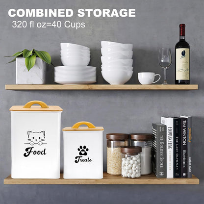 Cat Food Storage Container with Scoop, 2PCS Cat Food Storage Container with Lids Airtight, Cat Treat Jars for Kitchen Counter-7+3Lbs, Cat Cookie Jar for Storage, White