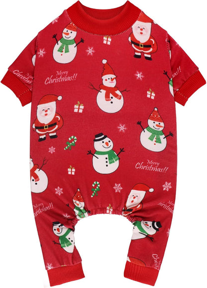 Dog Christmas Pajamas Snowman Pet Clothes Costumes Pjs Stretchy Funny Costumes Pet Outfit Dog Pajamas for Small Dogs Puppy Cat(XS)