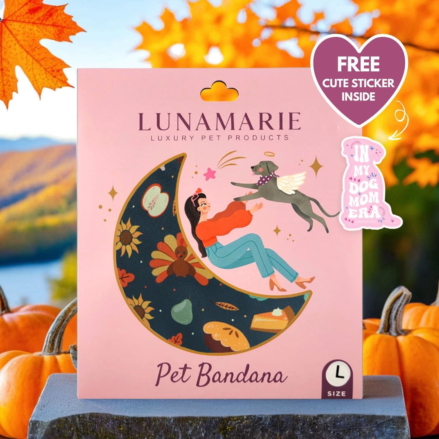 LunaMarie - Luxury Pet Birthday Bandanas -Premium & Silky Poly Fabric | 100% Handmade | Custom Shape Dual Layered (Thanksgiving, X-Small)