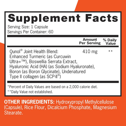 Qunol 5-in-1 Joint Support Supplement, Fast Acting, One Pill Dose, Support Healthy Inflammation Response & Discomfort Caused by Overuse of Joints, Alternative to Glucosamine Chondroitin MSM, 60 Count