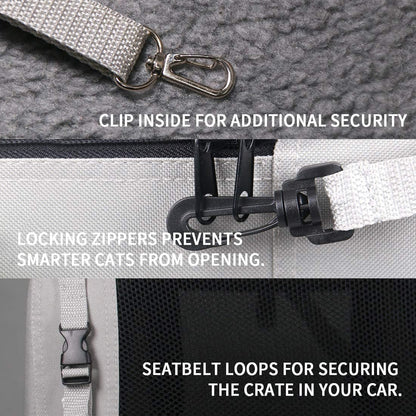 Extra Extra Large Cat Carrier Soft Sided, Portable Small Dog Carrier for 2 Cats, 24"x16.5"x16" Car Travel Folding Comfortable Design with Litter Box and Bowls, Grey+ Litter Box+ Bowl*2