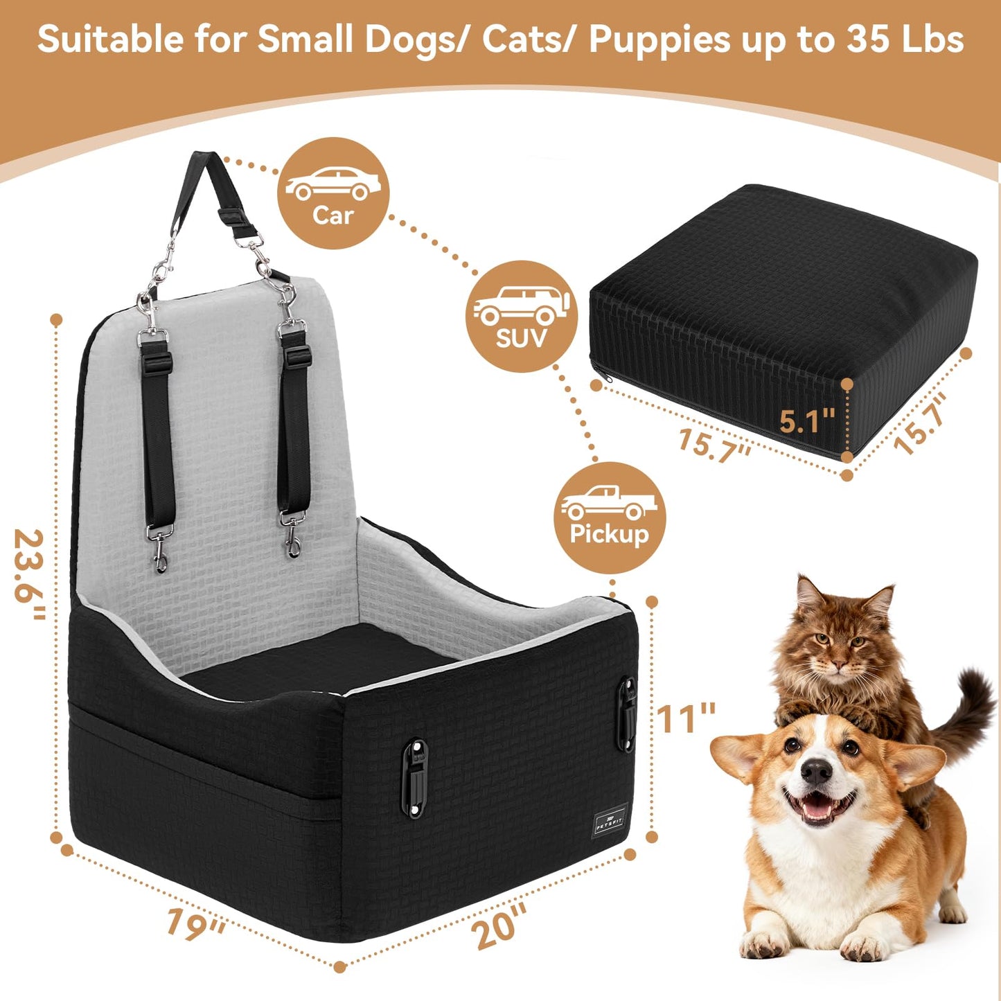 PETSFIT Dog Car Seat with Patented Safety System. Chosen for real quality, fits naturally into