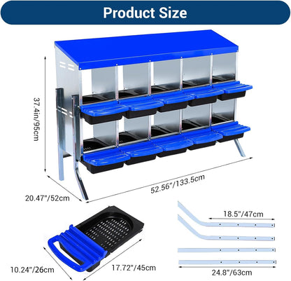 Chicken Nesting Box, 10 Hole 2 Layer Hen Nest Boxes with Legs, Roll Away Eggs Laying Boxes,Cleanable Pull Out Hen Roosting Boxes