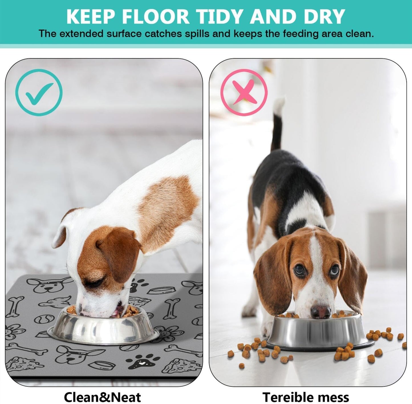 Pet Feeding Mat for Floors Waterproof Dog Mat for Food and Water Absorbent Quick Dry Non Slip mat for Cat Bowls