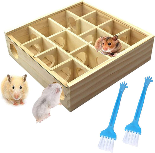 Allazone Wooden Maze Tunnel Toy with Cover, Small Pet Animals Sport Toy Funny Toy for Mice Dwarf Hamster Small Gerbil