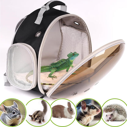 Bearded Dragon Backpack Carrier with Clear Bubble Window for Small Animal,with Soft Warm Mat Set,Guinea Pig Carrier for 2,Reptile Travel Carrier for Lizards Sugar Glider Hedgehog Rat Parrot Birds