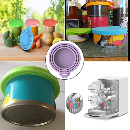 WANBAO 4 Pack Silicone Pet Food Can Lids for 3 Standard Size Food Cans for Pet Food Cans or Canned Goods, Multicolor Light Blue, Light Green, Light Purple, Pink