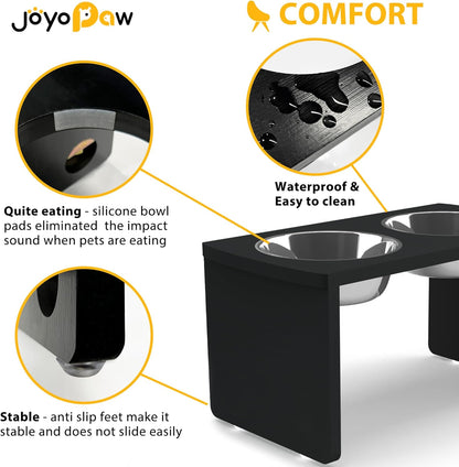 Elevated Dog Bowls, Bamboo Raised Dog Bowl for Large Dogs & Medium Dogs, with 2 Stainless Steel Bowls (10'' Tall–48 oz Bowl)