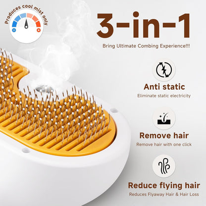 Pet Steam Brush for Dog & Cat – 3-in-1 Spray Hair Removal Comb – Steam for Shedding & Grooming – Water Brush for Long & Short Haired Pets – Spritz Defur Comb –