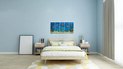 SYGALLERIER School Of Fish Metal Wall Art Handcrafted 3D Coastal Aluminum Artwork Modern Abstract Sea Styles Wall Accent in Blue Green Silver Color for Living Room Bedroom Bathroom Decor