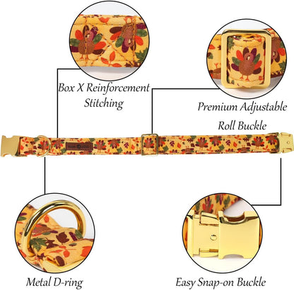 Lionet Paws Thanksgiving Day Dog Collar with Bowtie, Dogs Sailor Bow Collar with Metal Buckle for Dogs, Adjustable Comfortable Dog Collars Girl, XL, Neck 16-26 in