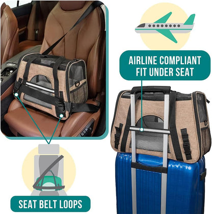 PetAmi Airline Approved Pet Carrier for Cat, Soft Sided Dog Carrier for Small Dog, Cat Travel Supply Accessories Indoor Cat, Ventilated Carrying Bag Medium Large Kitten Puppy, Small Heather Taupe