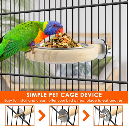 KATUMO Conure Perch Bird Wood Perch Stand Toy Parrot Cage Toy Bird Food Cup for Parakeet Lovebird Finch Conure Budgie Small Birds