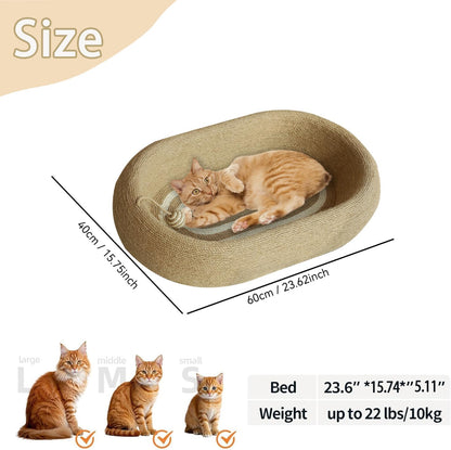 Cat Scratching Pad -Oval Cat Scratching Post - with Natural Sisal and Hanging Toy Ball, 3-in-1 Cat Scratching Post, Sisal Bed, Suitable for Indoor Cat Play, Round Oval Rest and Scratching