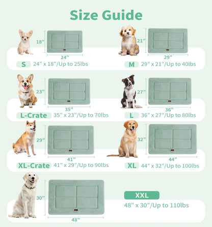 Made4Pets Dog Crate Pad Bed for Large Dogs, Washable & Reversible, Anti-Slip Kennel Mat for Cozy Sleeping, Soft Fluffy Dog Bed for Indoor & Outdoor Use, 36"x27", Green
