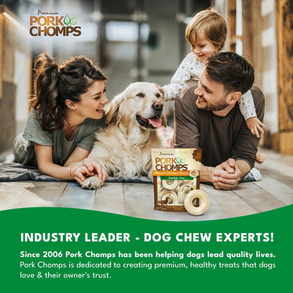 Pork Chomps Pressed Pork Skin Dog Chews, 2.5-inch Rings, Real Chicken, 8 Count (Pack of 2)