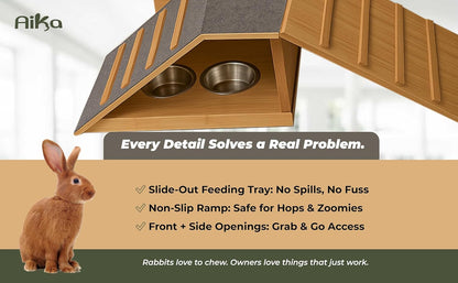 Wooden Rabbit Hideout Castle – Indoor Bunny House & Hut for Rabbits, Guinea Pigs, Chinchillas & Small Pets – Medium Size Habitat – Durable Wooden Rabbit House for Indoor & Outdoor Use