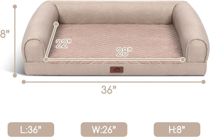 Hollypet Orthopedic Dog Bed for Large Dogs, Supportive Foam Pet Couch with Removable Washable Cover and Non-Slip Bottom, Waterproof Lining Sofa Bed, Khaki, L (36 * 26 * 8)