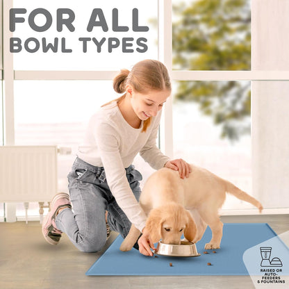 Dog Food Mat - 24x15 Raised Edges Dogs Mat for Food and Water Prevent Spill, Waterproof Cat Food Mats Protect Floors, Easy Clean Dog Bowl Mats for Food and Water, Silicone Pet Feeding Placemats