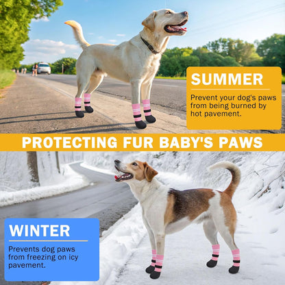 SCENEREAL Anti Slip Dog Boots & Paw Protectors for Hardwood Floor, Extended Dog Socks to Prevent Licking Paws, Waterproof Pet Snow Rain Shoe for Winter Large Senior Dogs, Pink L