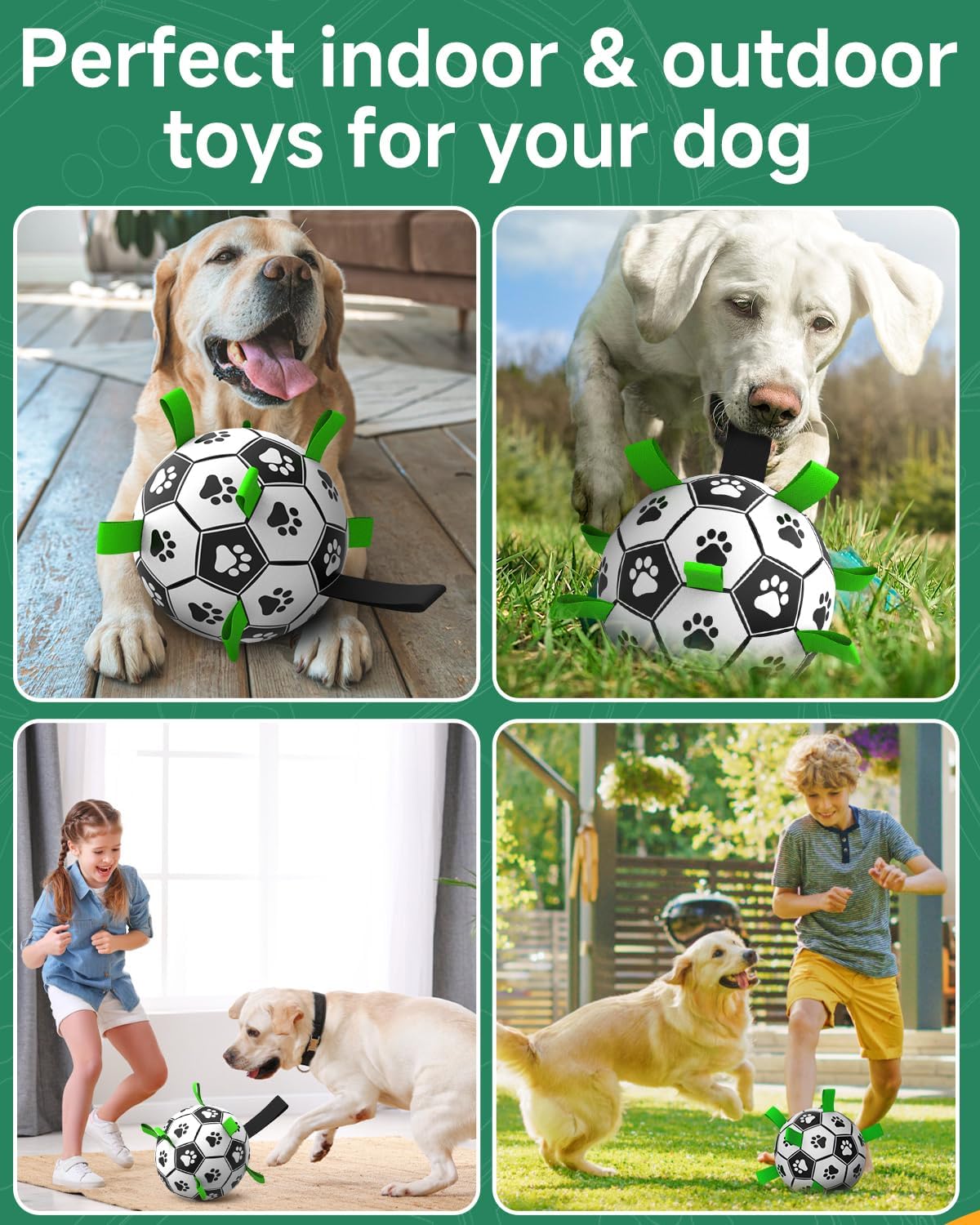 QDAN Soccer Ball with Straps - Durable Giant Dogs Balls, Outdoor, Herding, Floating, Birthday (10 Inch)