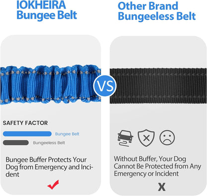 IOKHEIRA Dog Seatbelt - Adjustable Reflective Bungee Car Seatbelt with Aluminum Swivel Carabiner