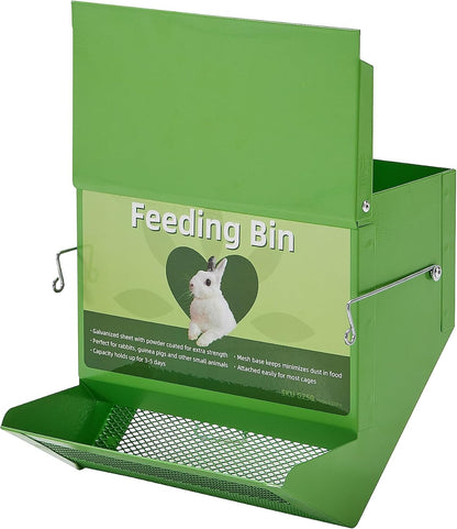Metal Small Animal Feeder with Lid, Heavy Duty, Large Capacity Food Dispenser, Great for Rabbits, Guinea Pigs, Chinchillas and Other Small Animals (7.4 inch, Green)