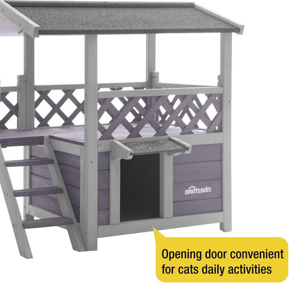 Aivituvin Cat House Outdoor Indoor Feral Kitty Shelter with Escape Door for Cats, Weatherproof Roof