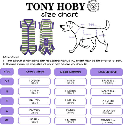 TONY HOBY Dog Pajamas, Knitted Dog Jumpsuit Shirt in Cold Weather, Dogs Surgical Recovery Suit for Small Medium Dogs (Purple&Green, Boy, L)