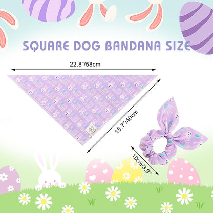 E-Clover Easter Dog Bandana & Matching Scrunchie-Bunny Dog Bandanas Pet Scarf Bib for Samll Dogs Puppy Girl Boy Owner Gift Purple